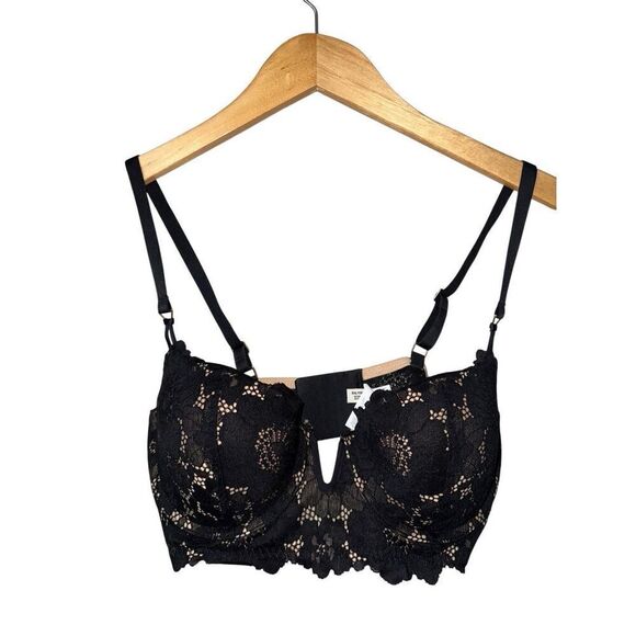 Aerie Real Power Balconette Poppy Lace Bra In True Black Size 38B - Picture 8 of 12